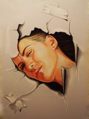 la mia idea si affaccia dal foglo ( gessetti su carta)